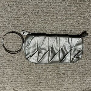 Metallic Silver Wristlet Keyring Clutch